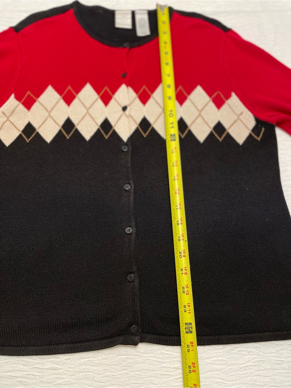 Gorgeous Emma James Red, Black and Cream Argyle Button-Front Cardigan - Picture 5 of 6